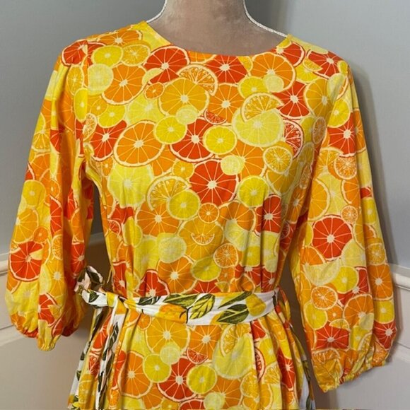 Never Fully Dressed St Clements Mini Dress Citrus Print Orange Fruit Sz 6 - Picture 4 of 9